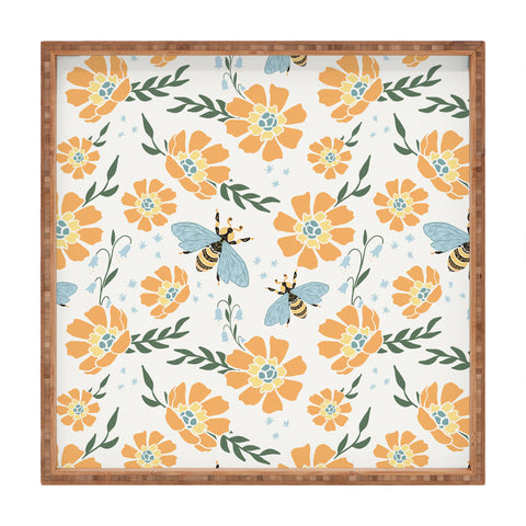 Avenie Spring Bees Orange Square Tray