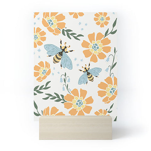 Avenie Spring Bees Orange Mini Art Print