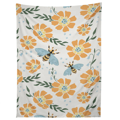 Avenie Spring Bees Orange Tapestry