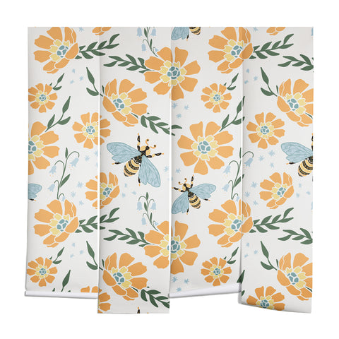 Avenie Spring Bees Orange Wall Mural