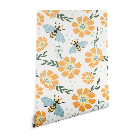 Avenie Spring Bees Orange Wallpaper