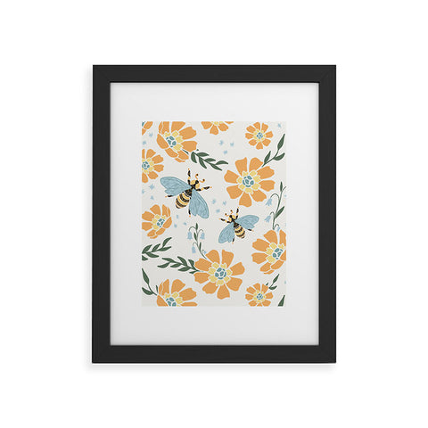 Avenie Spring Bees Orange Framed Art Print