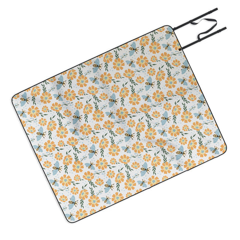 Avenie Spring Bees Orange Picnic Blanket