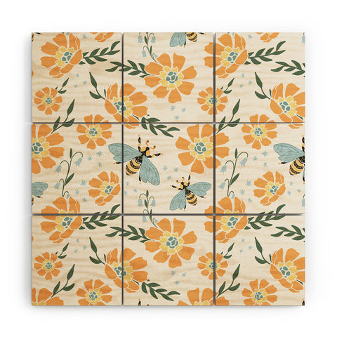 Avenie Spring Bees Orange Wood Wall Mural