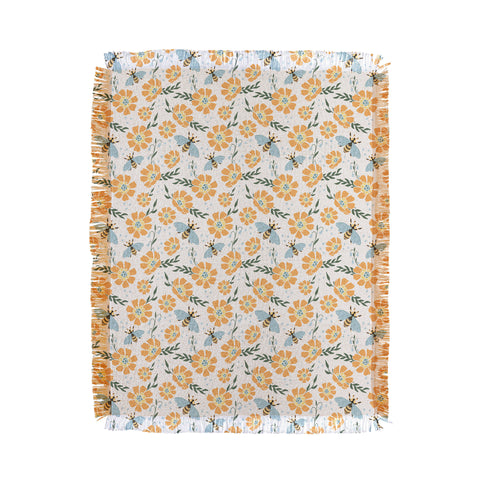 Avenie Spring Bees Orange Throw Blanket