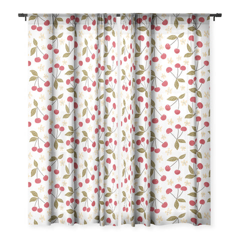 Avenie Spring Garden Cherries Sheer Window Curtain