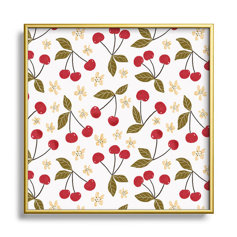 Avenie Spring Garden Cherries Square Metal Framed Art Print