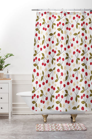 Avenie Spring Garden Cherries Shower Curtain And Mat