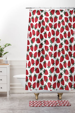 Avenie Spring Garden Strawberries Shower Curtain And Mat