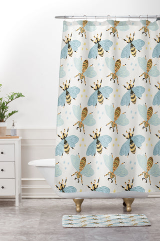 Avenie Spring Honey Bee Shower Curtain And Mat