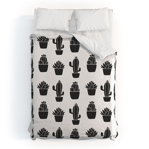 Avenie Succulents Black and White Duvet Cover