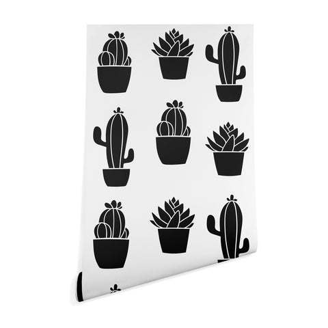 Avenie Succulents Black and White Wallpaper