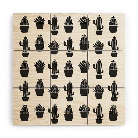 Avenie Succulents Black and White Wood Wall Mural