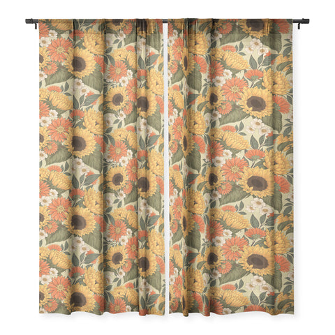 Avenie Sunflower Meadow Calm Green Sheer Non Repeat