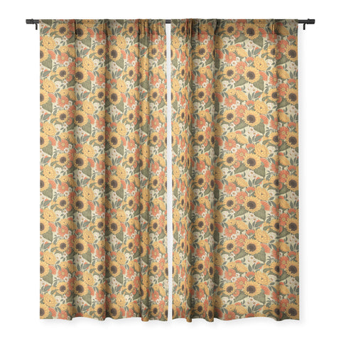 Avenie Sunflower Meadow Calm Green Sheer Window Curtain