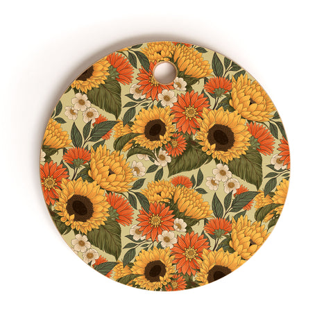 Avenie Sunflower Meadow Calm Green Cutting Board Round