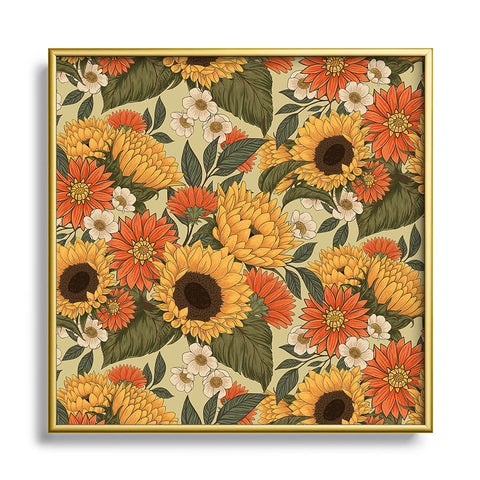 Avenie Sunflower Meadow Calm Green Metal Square Framed Art Print