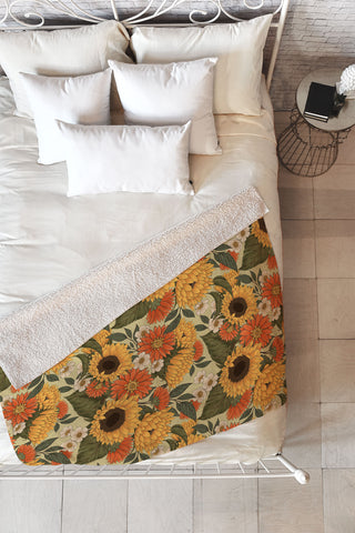 Avenie Sunflower Meadow Calm Green Fleece Throw Blanket