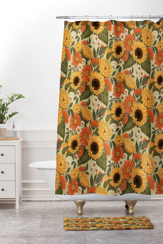 Avenie Sunflower Meadow Calm Green Shower Curtain And Mat