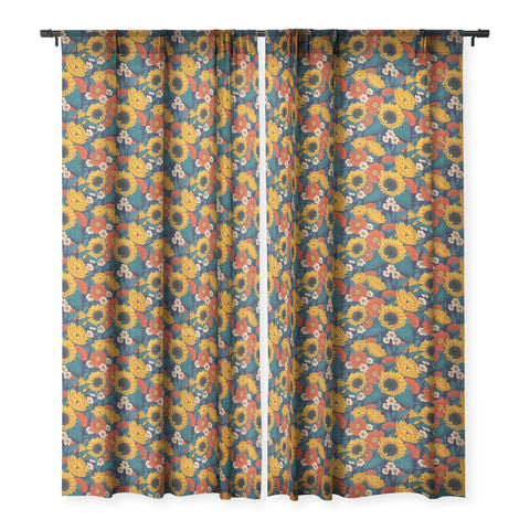 Avenie Sunflower Meadow Mystical Blue Sheer Window Curtain