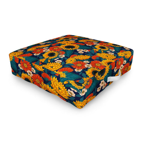 Avenie Sunflower Meadow Mystical Blue Outdoor Floor Cushion