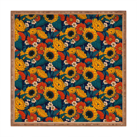 Avenie Sunflower Meadow Mystical Blue Square Tray