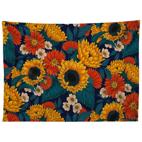 Avenie Sunflower Meadow Mystical Blue Tapestry