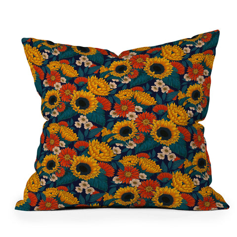 Avenie Sunflower Meadow Mystical Blue Throw Pillow