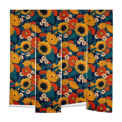 Avenie Sunflower Meadow Mystical Blue Wall Mural