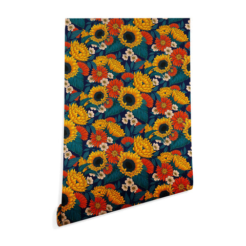 Avenie Sunflower Meadow Mystical Blue Wallpaper