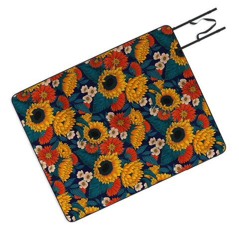 Avenie Sunflower Meadow Mystical Blue Picnic Blanket