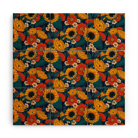 Avenie Sunflower Meadow Mystical Blue Wood Wall Mural