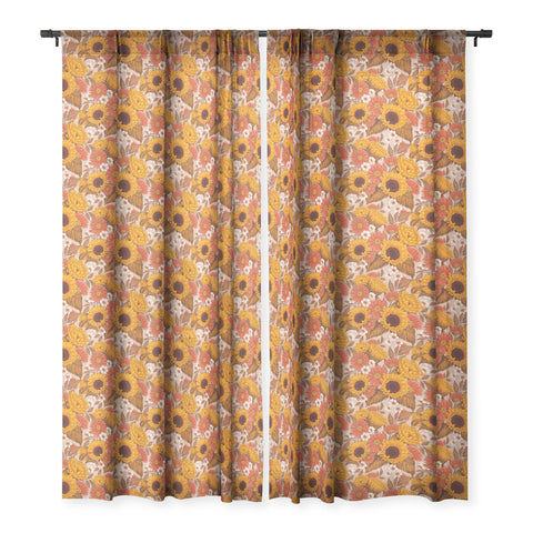 Avenie Sunflower Meadow Neutral Sheer Window Curtain