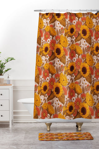 Avenie Sunflower Meadow Neutral Shower Curtain And Mat