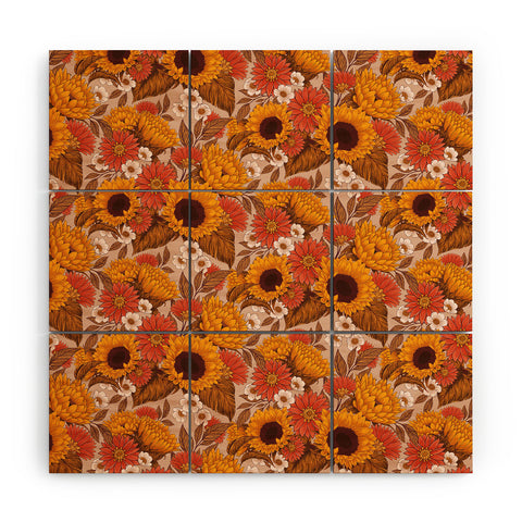 Avenie Sunflower Meadow Neutral Wood Wall Mural