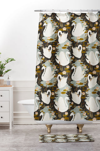 Avenie Swan Dance Pattern Shower Curtain And Mat