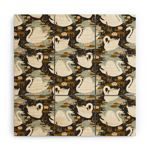 Avenie Swan Dance Pattern Wood Wall Mural