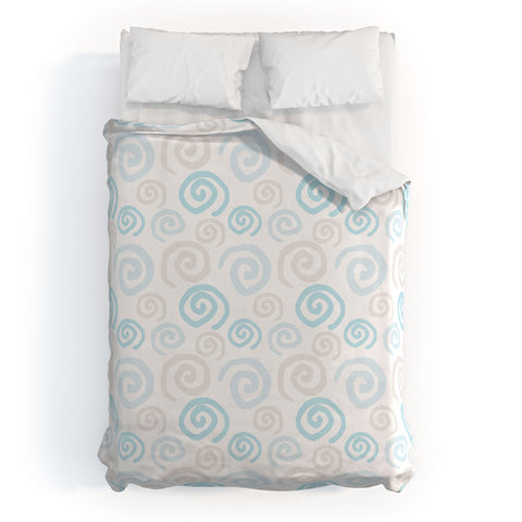 Avenie Swirl Pattern Blue and Gray Duvet Cover