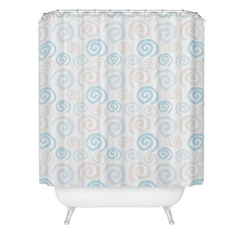Avenie Swirl Pattern Blue and Gray Shower Curtain