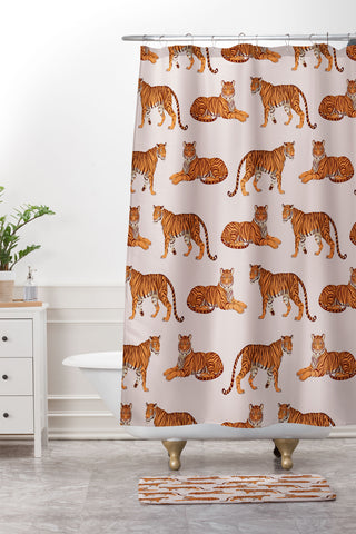 Avenie Tigers in Neutral Shower Curtain And Mat