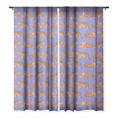 Avenie Tigers in Periwinkle Sheer Window Curtain