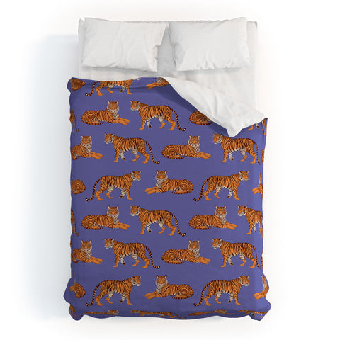 Avenie Tigers in Periwinkle Duvet Cover