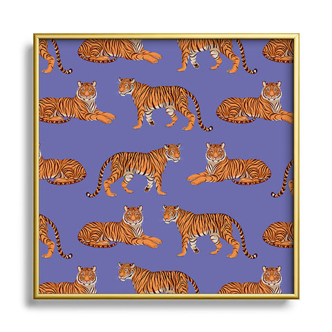Avenie Tigers in Periwinkle Metal Square Framed Art Print