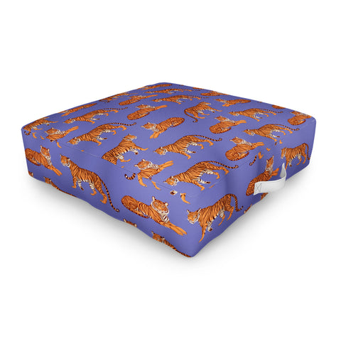 Avenie Tigers in Periwinkle Outdoor Floor Cushion