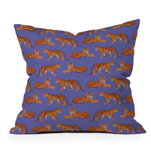 Avenie Tigers in Periwinkle Throw Pillow