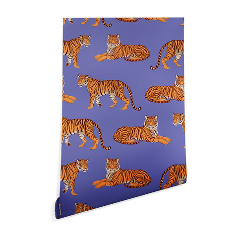 Avenie Tigers in Periwinkle Wallpaper
