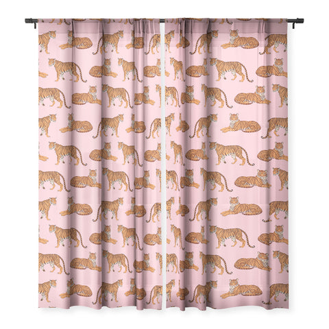 Avenie Tigers in Pink Sheer Window Curtain