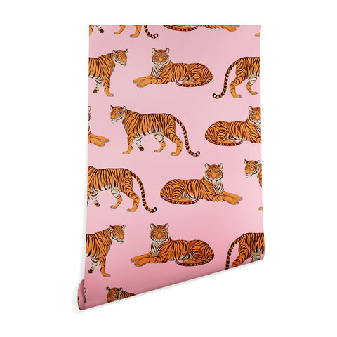 Avenie Tigers in Pink Wallpaper