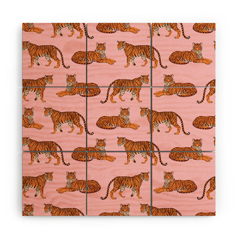 Avenie Tigers in Pink Wood Wall Mural