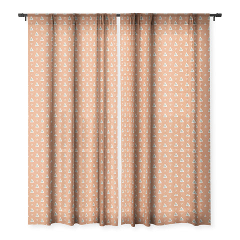 Avenie Triangle Pattern Orange Sheer Window Curtain